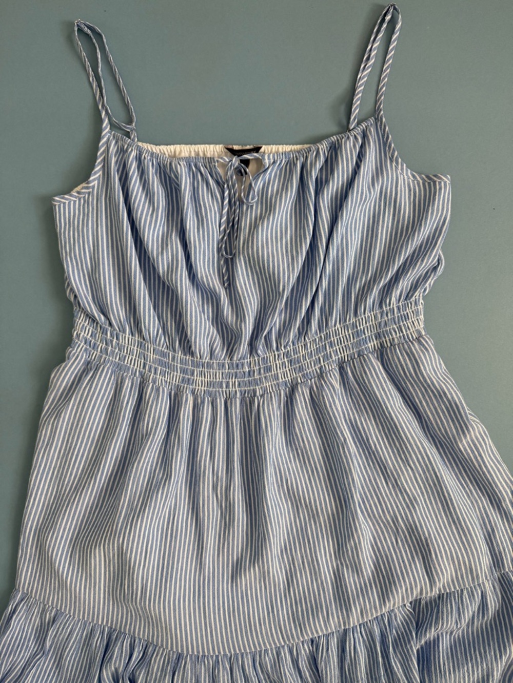NWT Banana Republic Tiered Stripe Gauze Damselfish Blue Coastal Midi Dress - Picture 4 of 6